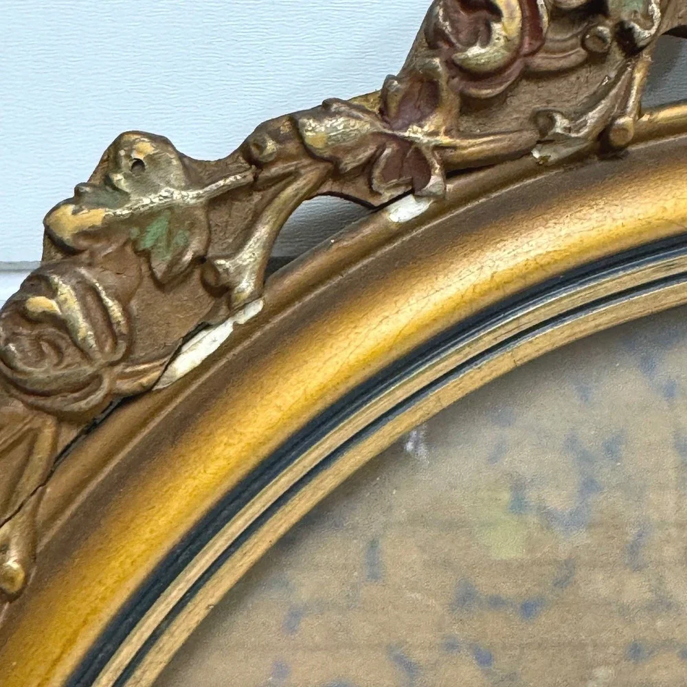 Antique 1920s Cathedral Arched Convex Bubble glass Ornate Picture Frame